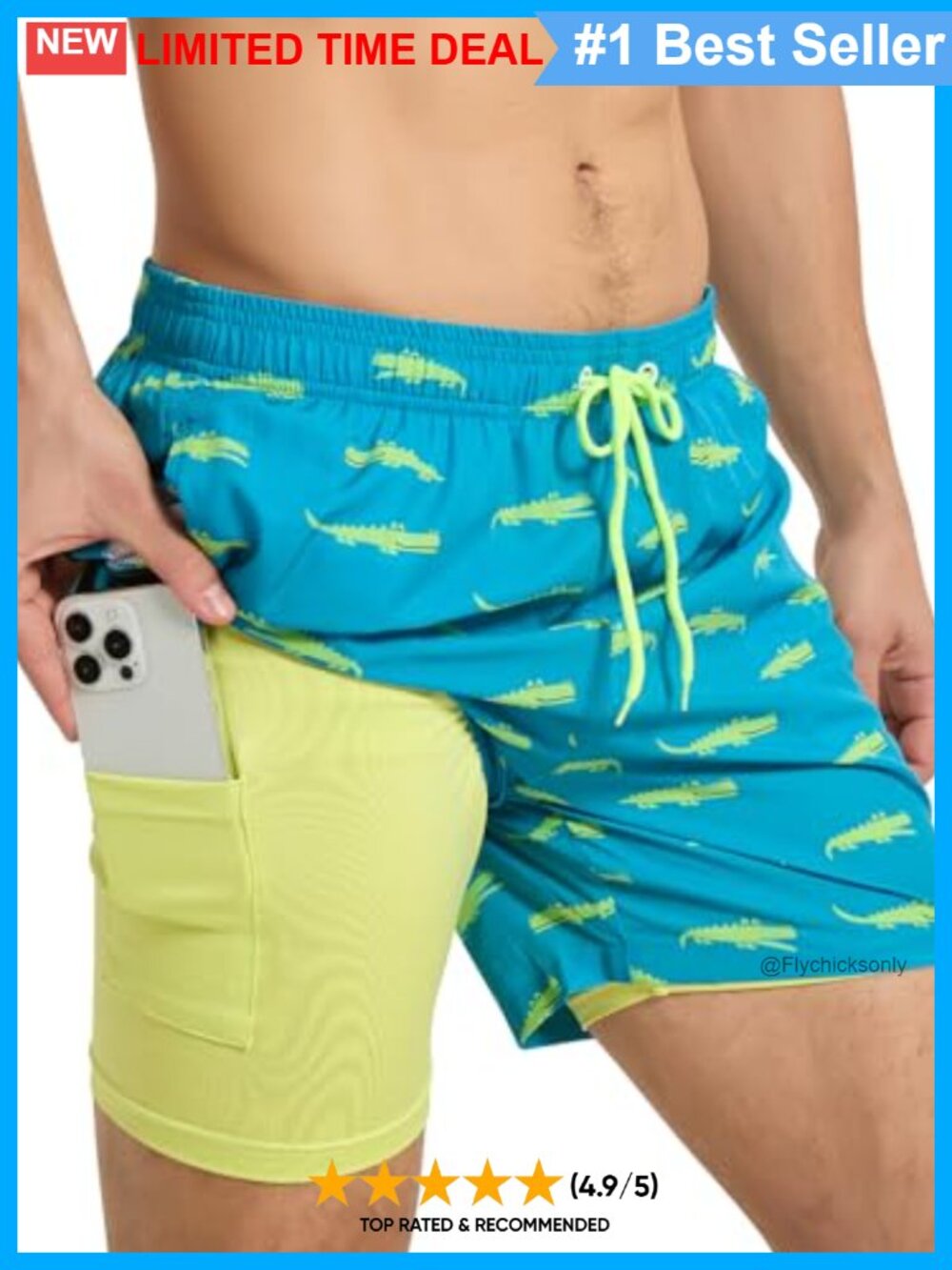 Men's 2-in-1 Swim Trunks Compression Liner Quick Dry Board Shorts